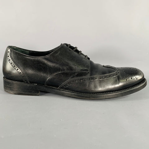 SALVATORE FERRAGAMO Size 10.5 Black Perforated Leather Wingtip Lace-Up Shoes