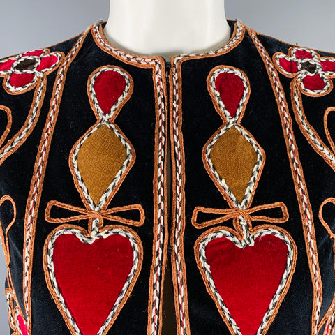 CHRISTIAN DIOR Size 6 Black Multi Color Velvet Embroidered Vest