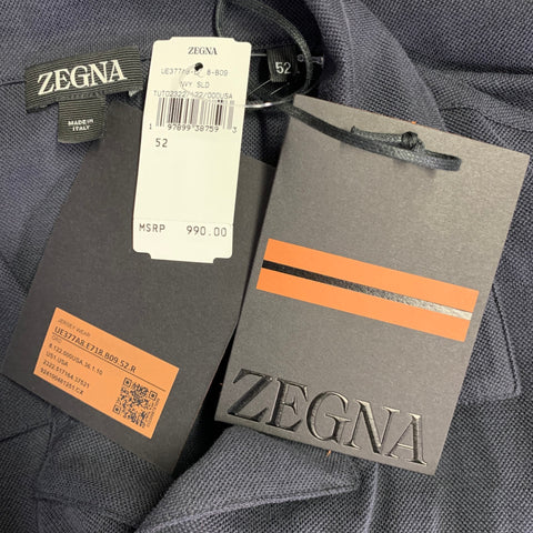 ERMENEGILDO ZEGNA Size 42 Navy Silk Cotton Half Placket Polo