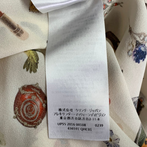 ALEXANDER MCQUEEN Size L Obsession Cream Multi Color Silk Print Collarless Blouse