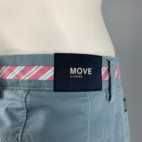 DIGEL Size 36 Blue Cotton Blend Ribbon Trim Flat Front Casual Pants