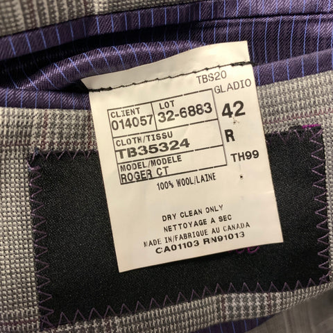 TED BAKER Grey Burgundy Plaid Wool Notch Lapel Sport Coat