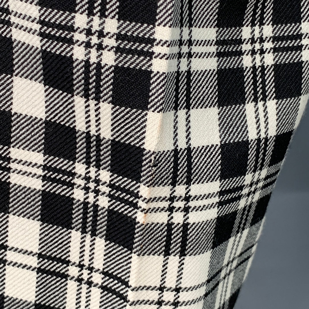 BURBERRY Size 36 Black White Plaid Wool Mohair Side Tabs Tapered Dress Pants