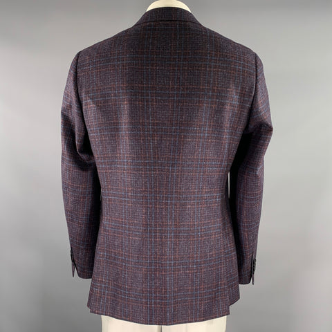 CANALI Size 42 Navy Brown Plaid Wool Notch Lapel Sport Coat