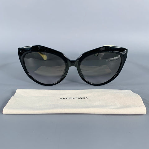 BALENCIAGA Black Yellow Acetate Cat Eye Sunglasses