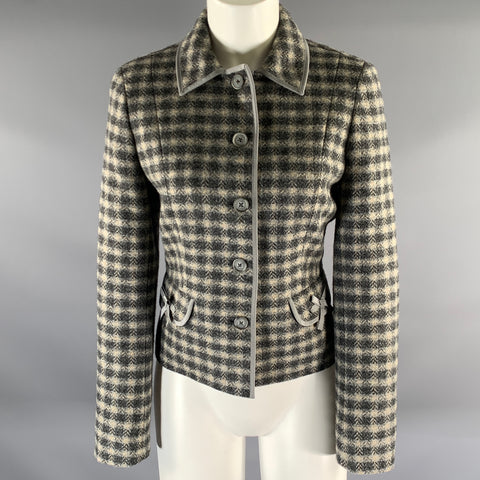 BROOKS BROTHERS Size 10 Grey Tan Wool Plaid Cropped Jacket