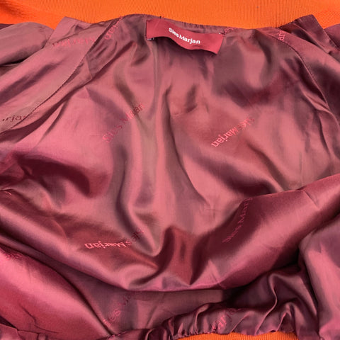 SIES MARJAN Size XS Orange Velvet Zip Up Cropped Bomber Jacket