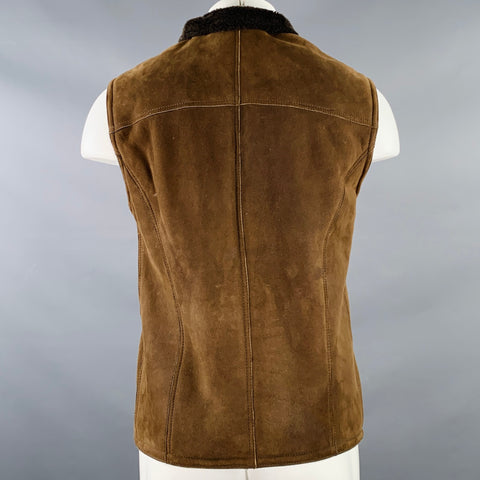 ARTICO Size 38 Brown Suede Shearing Zip Up Vest