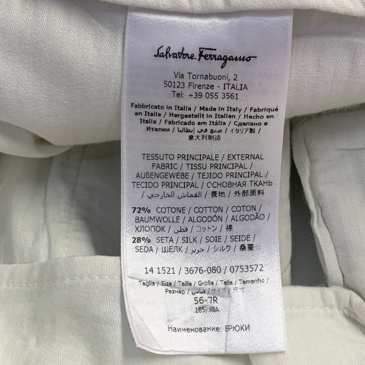 SALVATORE FERRAGAMO Size 40 Off White Twill Cotton Silk Straight Casual Pants