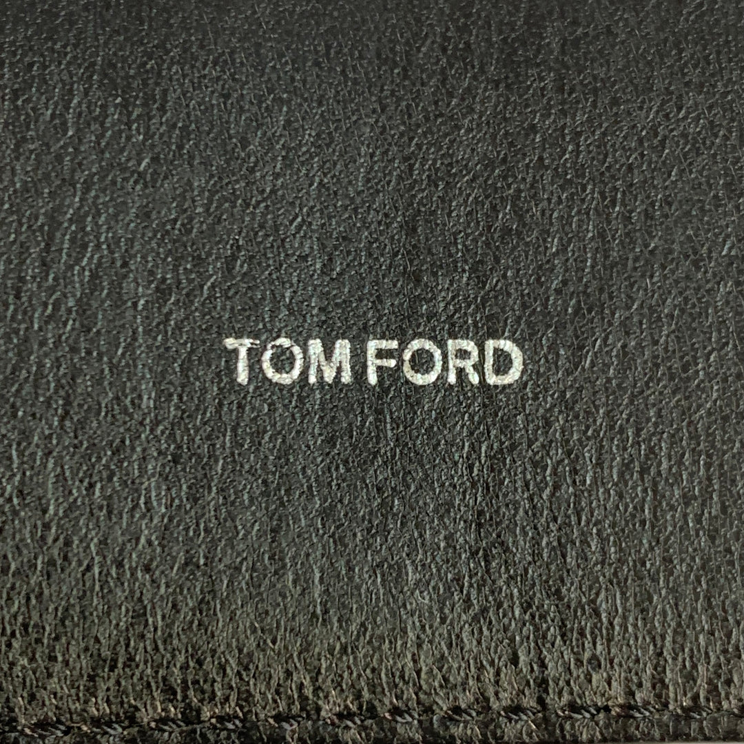 TOM FORD Size 38 Black Silver Monogram Leather T Belt