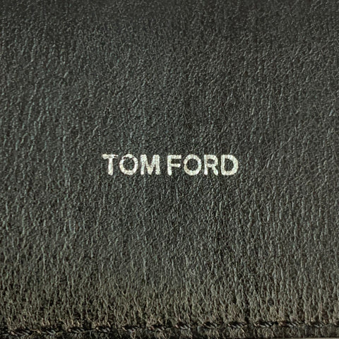 TOM FORD Size 38 Black Silver Monogram Leather T Belt
