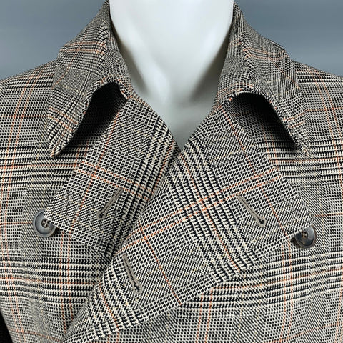 GUCCI Size 40 Tan Black Beige Plaid Wool Double Breasted Coat