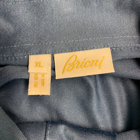 BRIONI Size XL Blue Knit Silk Polo Pullover