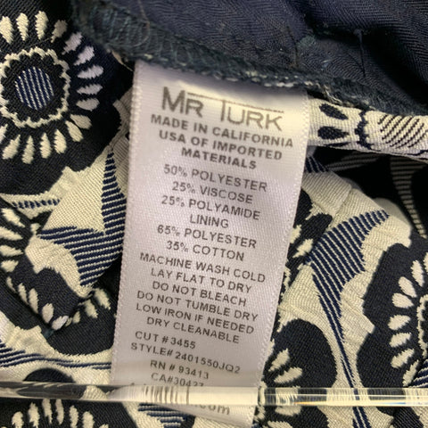 MR TURK Size 34 Navy White Jacquard Polyester Blend Zip Fly Dress Pants