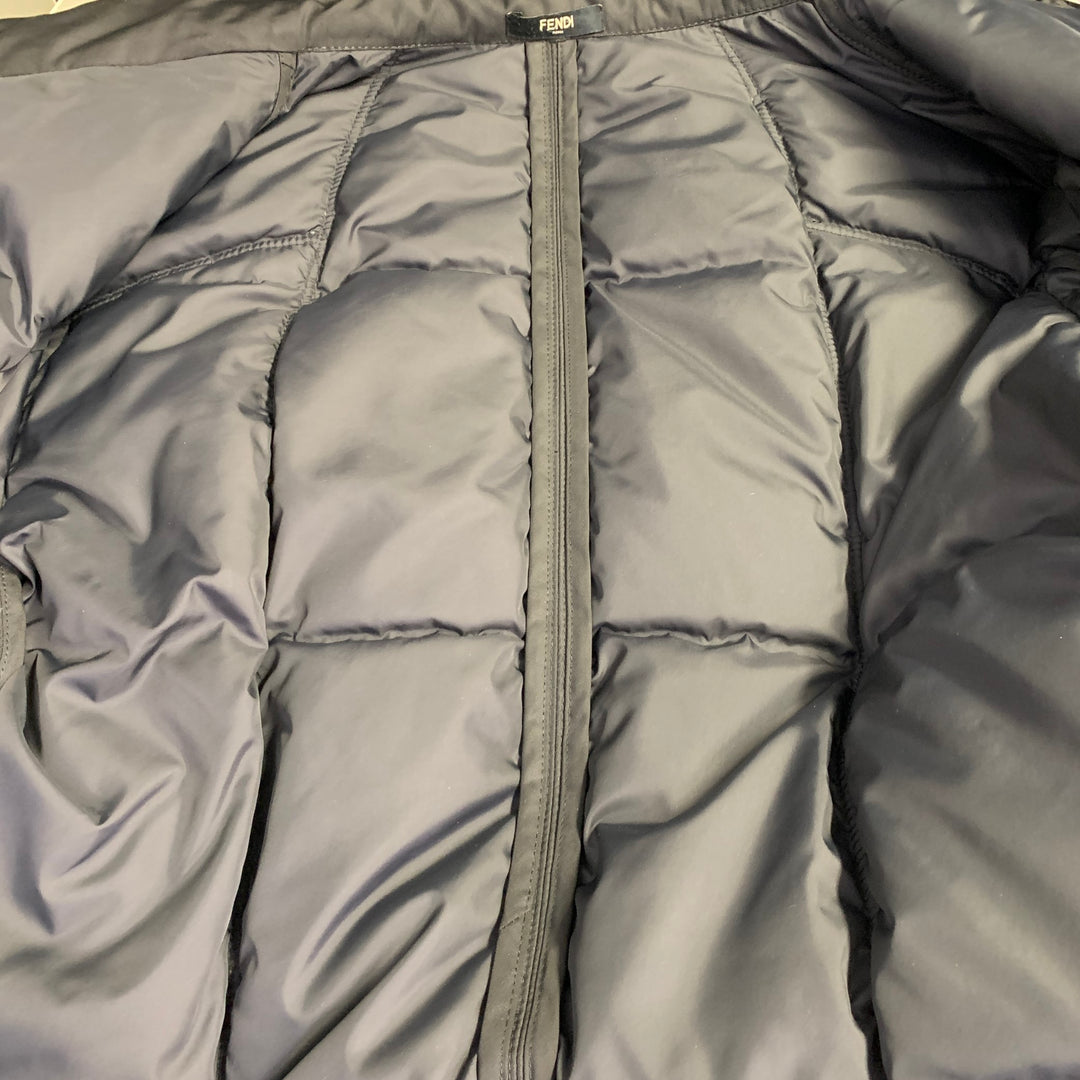 FENDI Size M Black Nylon Padded Hidden Hood Zip Snaps Jacket