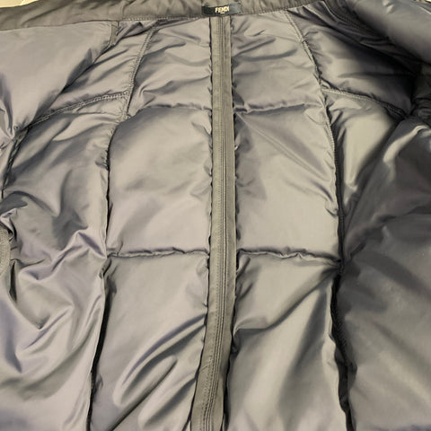 FENDI Size M Black Nylon Padded Hidden Hood Zip Snaps Jacket