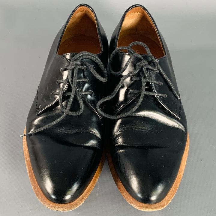 CELINE Size 5.5 Black Brown Leather Derby Almond Toe Lace-Up Shoes
