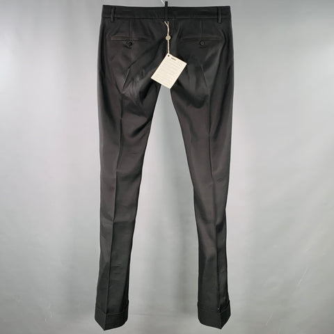 DSQUARED2 Size 36 Black Wool Silk Cuffed Dress Pants