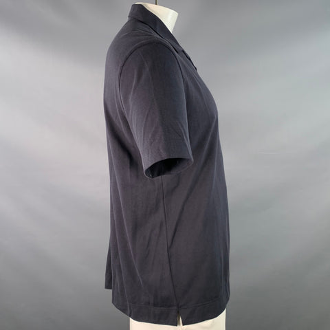 ERMENEGILDO ZEGNA Size 42 Navy Silk Cotton Half Placket Polo