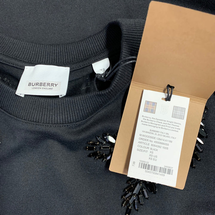 BURBERRY Size XS Black Crystal Embellishment Cotton Crew-Neck T-shirt
