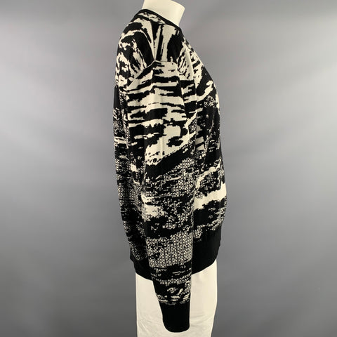 MARCELO BURLON Size M Black White Knit Wool Ribbed Sweater