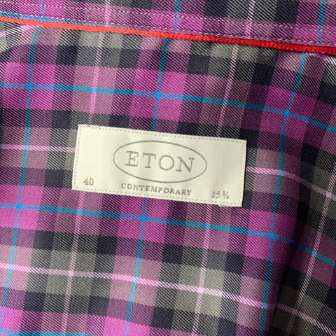 ETON Size 40 Purple Grey Plaid Cotton Button Up Long Sleeve Shirt