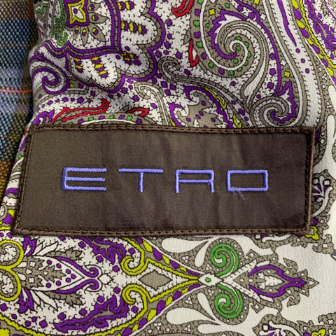 ETRO Size 40 Multi Color Plaid Linen Blend Notch Lapel Sport Coat