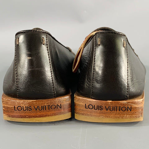 LOUIS VUITTON Size 9.5 Black Leather Slip On Loafers
