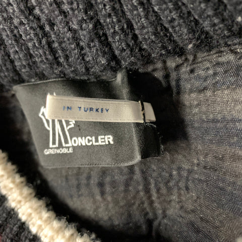 MONCLER Size L Cream Multi Color Knit Wool Mock Neck Sweater