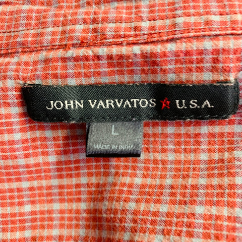 JOHN VARVATOS * U.S.A. Size L Red Grey Checkered Cotton Long Sleeve Shirt