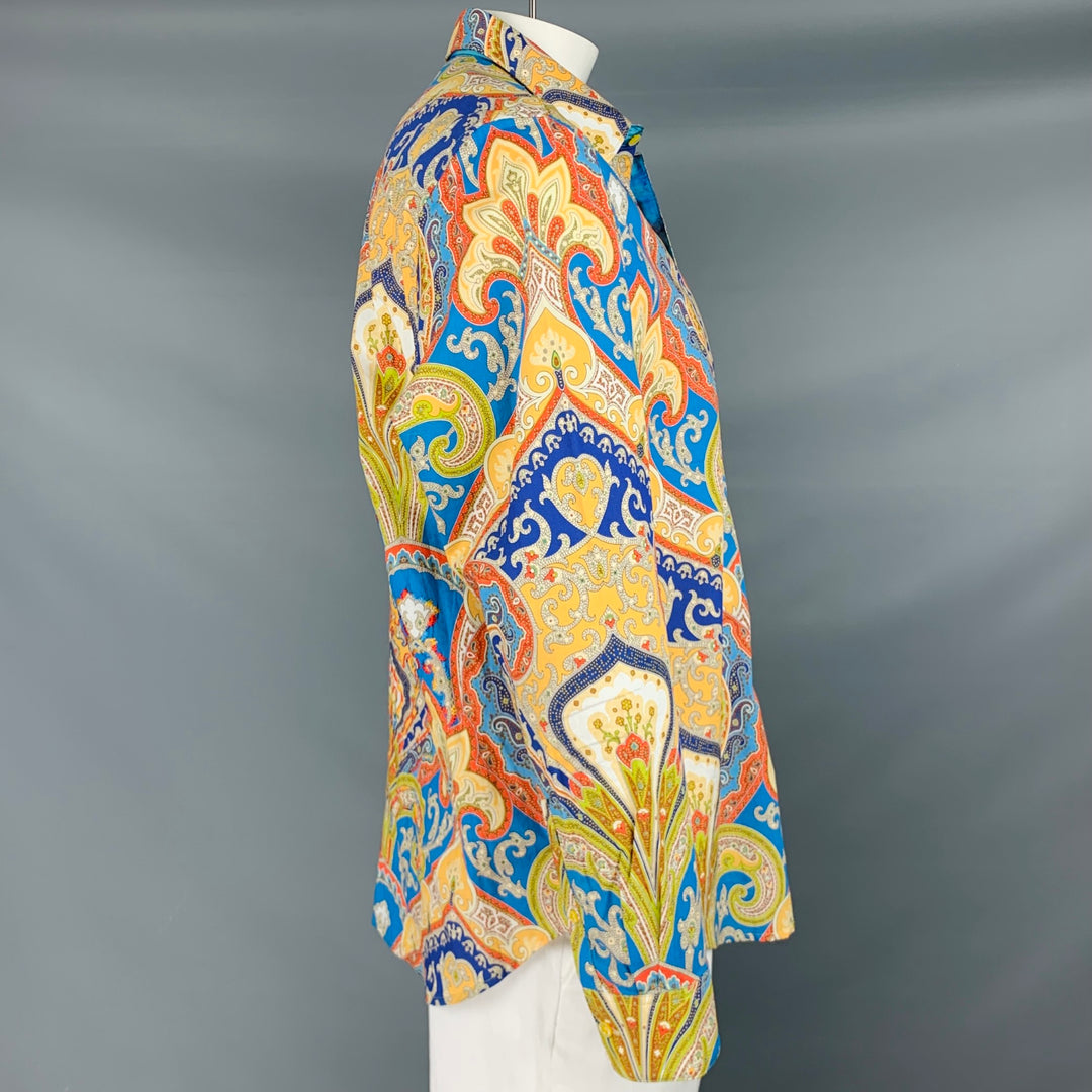 ROBERT GRAHAM Talla L Camisa de manga larga de algodón con estampado de cachemira multicolor