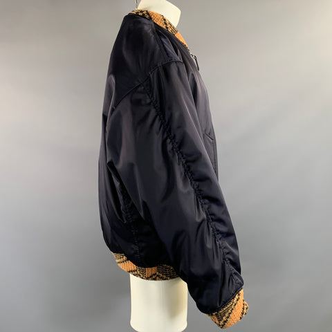 PRADA FW2021 Size S Navy Tan Knit Nylon Bomber Coat
