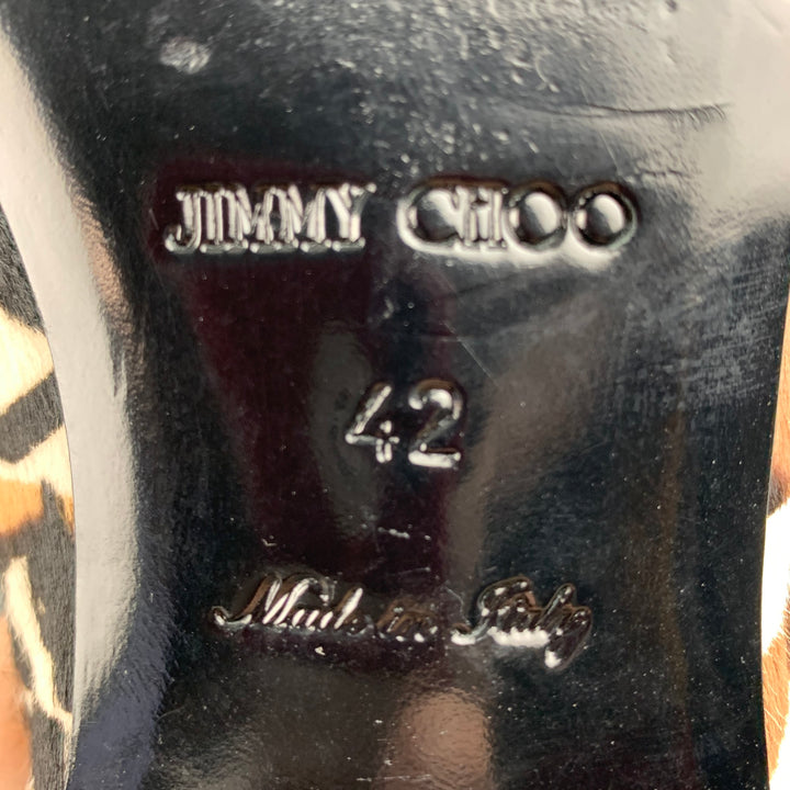 JIMMY CHOO Talla 9 Mocasines sin cordones de cuero con estampado animal en blanco y negro marrón