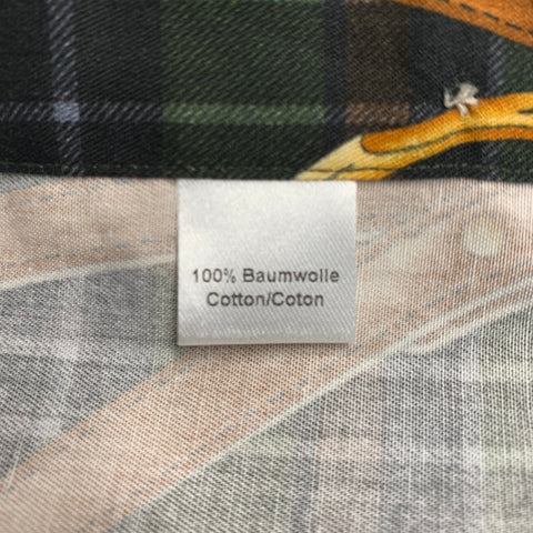PHINEAS COLE Size L Olive Brown Plaid Equestrian Cotton Long Sleeve Shirt