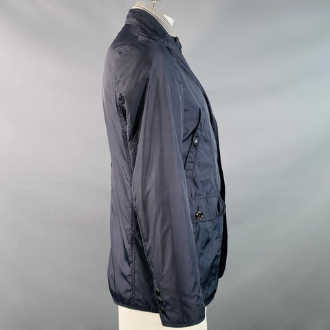 MONCLER Size L Millet Navy Grey Polyamide Layered Notch Lapel Jacket