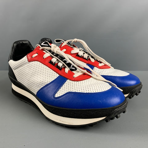 GIVENCHY Talla 11 Zapatillas de deporte de cuero perforado blanco rojo y azul