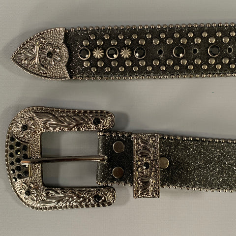 NO BRAND Size M Black Silver Rhinestones Leather Belt