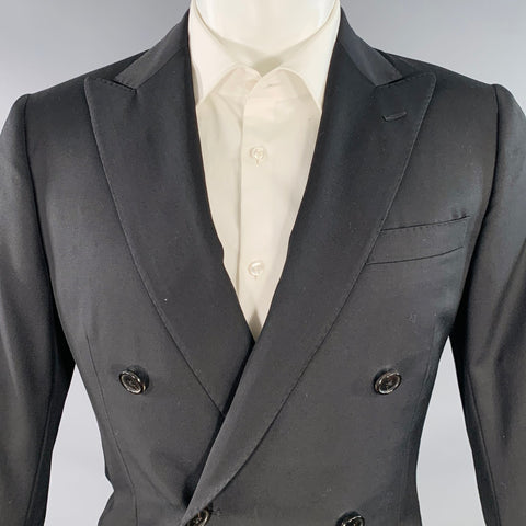 RALPH LAUREN Size 38 Regular Black Wool Double Breasted Peak Lapel Sport Coat