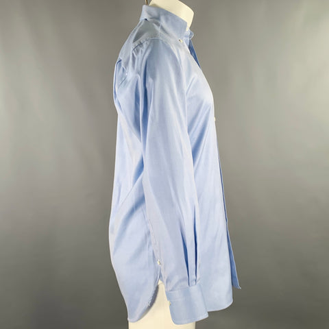 ERMENEGILDO ZEGNA Size M Blue Twill Cotton One Pocket Long Sleeve Shirt