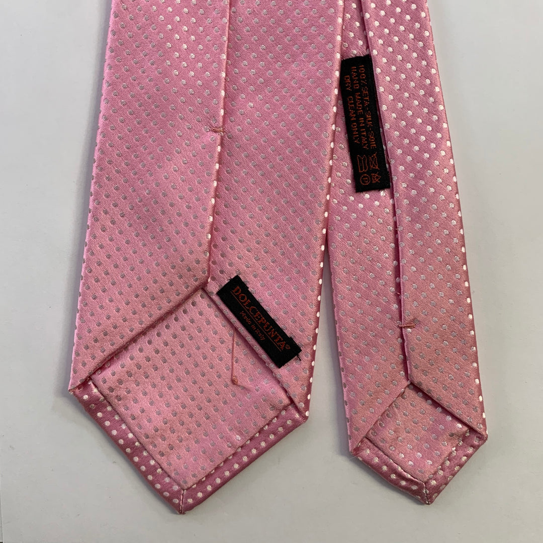 DOLCEPUNTA Pink White Polka Dot Silk Tie