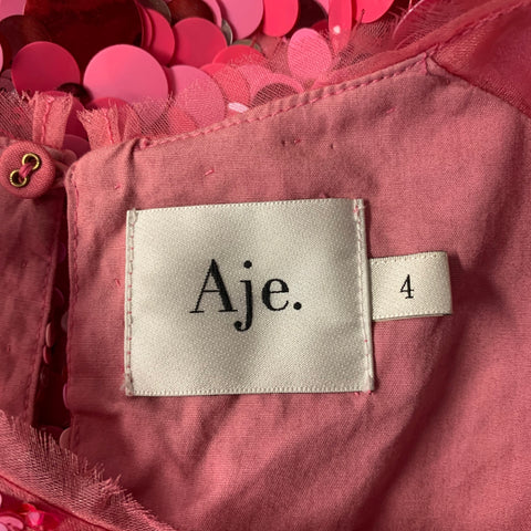 AJE Size 4 Pink Nylon Sequined Cropped Top