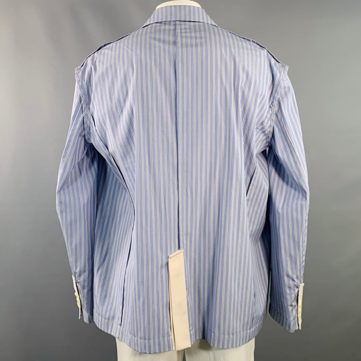 SACAI Size 44 Regular Light Blue White Stripe Cotton Sport Coat