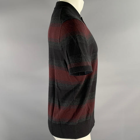 RAG & BONE Size M Burgundy Grey Black Color Block Cotton Cashmere Ribbed Polo