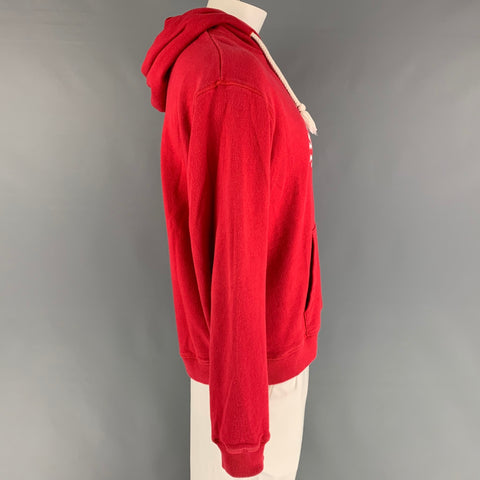 J.W.ANDERSON Size L Red White University Cotton Hoodie Sweatshirt