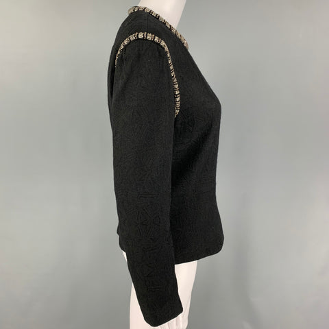 DRIES VAN NOTEN Taille 6 Haut de robe jacquard en laine mélangée noire à col rond