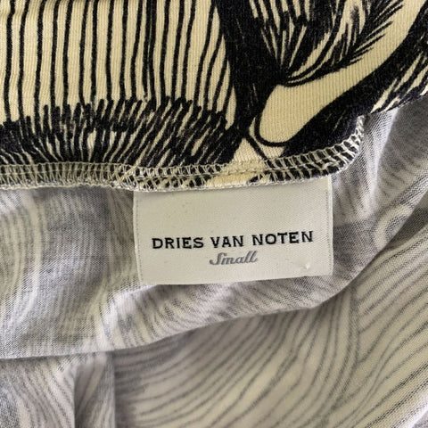 DRIES VAN NOTEN Size S Black Cream Viscose Elastane Geometric Casual Top