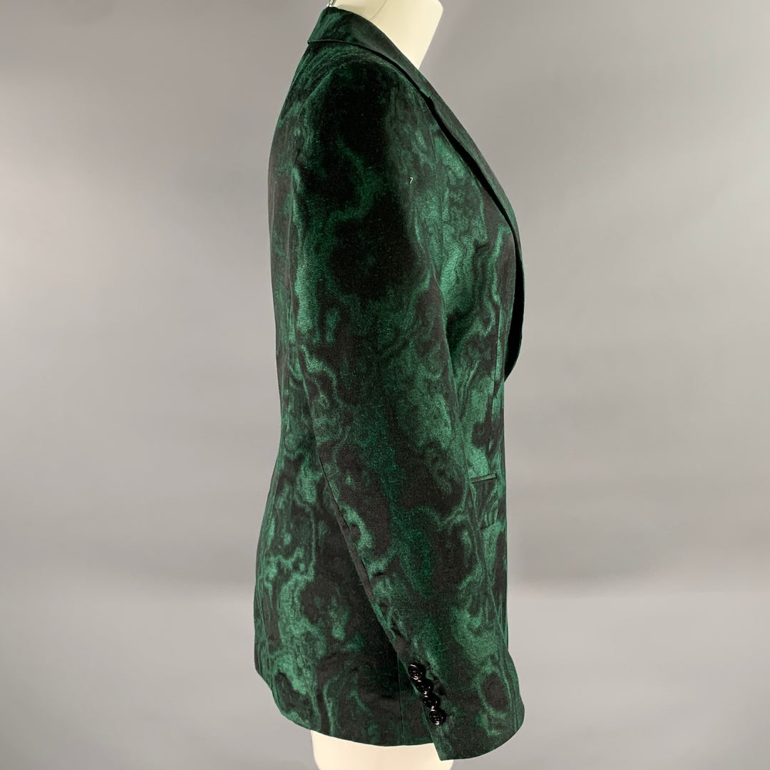 DRIES VAN NOTEN Size 12 Green Black Silk Blend Blazer