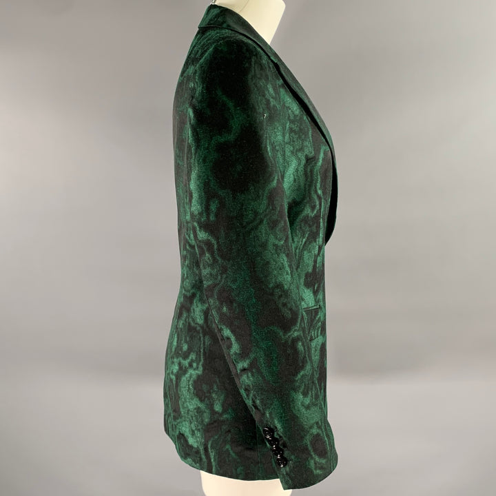 DRIES VAN NOTEN Size 12 Green Black Silk Blend Blazer