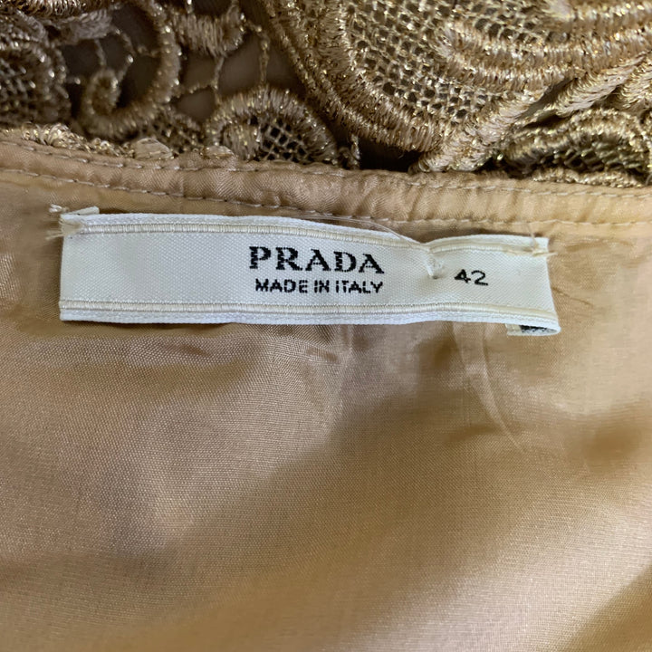 PRADA Size 8 Gold Lace Floral Skirt Suit