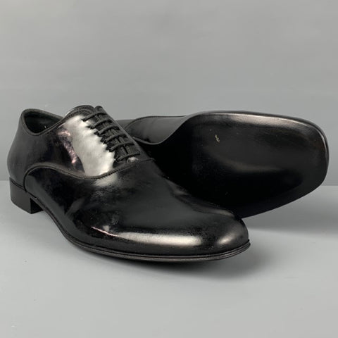 ERMENEGILDO ZEGNA Size 8.5 Black Patent Leather Oxford Lace Up Shoes